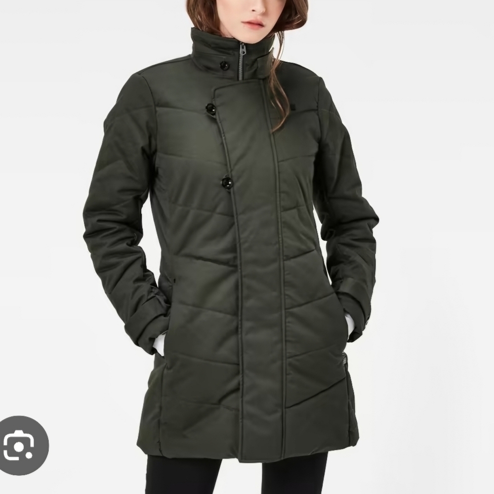 Quiet Luxury G-Star Raw Quilted Coat Women’s Small Black Mid-Length Winter
